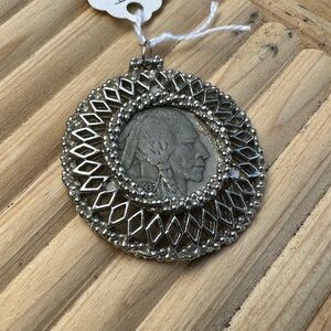 Vintage sterling silver buffalo nickel coin pendant necklace
